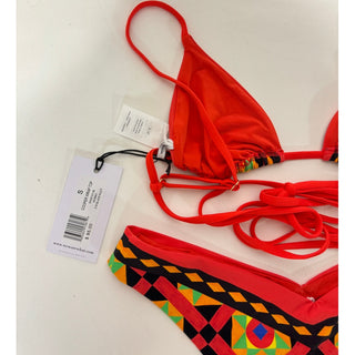 NWT WeWoreWhat Mosaic Cooper Wrap Bikini Top & Delilah Bikini Set Red Women's S