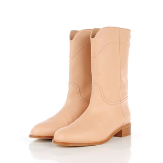 Chanel Calfskin Leather Ascot CC Mid-Calf Western Boots Light Beige Women's EU 41