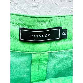 Cmindov High Rise Pleated Leather Wide Leg Trouser Pants Green Women's Small