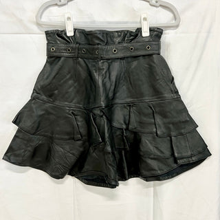 Marissa Webb Lena Leather High Rise Belted Mini Paperbag Skirt Black Womens US 6