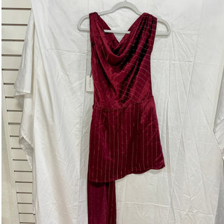 NWT Nonchalant Label Natalie One-Shoulder Drape Minidress Red Metallic Stripes S