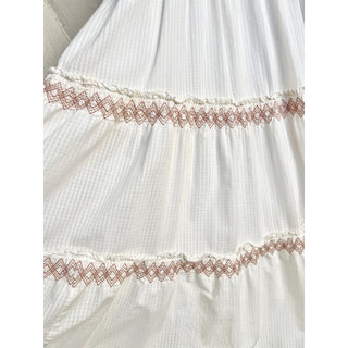 NWOT Madewell Sleeveless Lucie Smocked Tiered Midi Dress Cream Pink Women Large