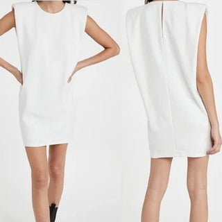 NWT Endless Rose Boxy Knit Mini Dress with Shoulder Pad White Women's Size XS