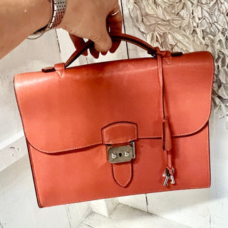 Hermes Paris Sack Adapesh Leather Top Handles Business Briefcase Orange Brown