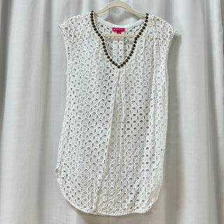 Lilly Pulitzer Eyelet Tunic Swim Cover Up with Gold Studded Neckline White S/P