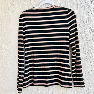 Veronica Beard Long Sleeve Shailee Stripe Henley Top Black Women's Size Medium