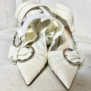 Christian Dior Conquest Patent Calfskin Pointed Toe Pumps White Women's 38 / 7.5