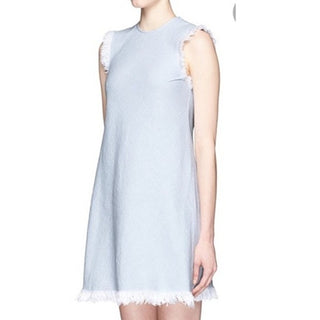 T Alexander Wang Cotton Frayed Edges Tweed Mini Dress Light Blue Women's Size 4