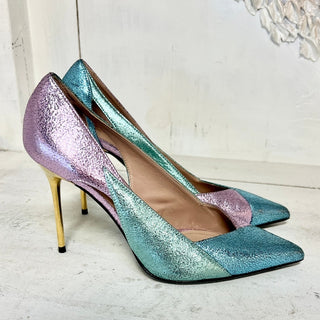 Balmain Sibyl Metallic Leather Cutout Stilettos Pumps Pastel Women's 37 / 6.5