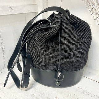 Hunting Season Adjustable Strap Canvas Raffia Bucket Drawstring Bag Black