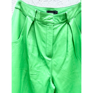 Cmindov High Rise Pleated Leather Wide Leg Trouser Pants Green Women's Small