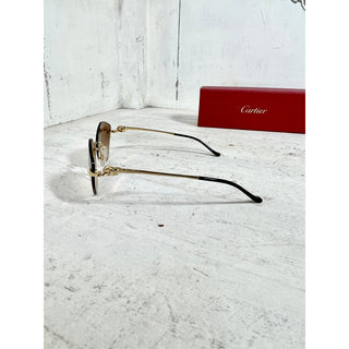 NWT Panthère de Cartier Rimless Gold Metal Gradient Brown Lens Cat Eye Sunglass