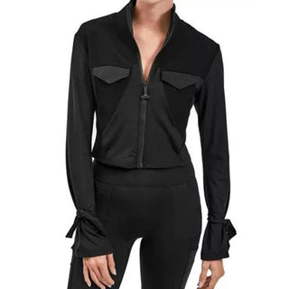 NWOT Devon Windsor Long Sleeve Ribbed Knit Zip UP Aria Crop Jacket Black Women S