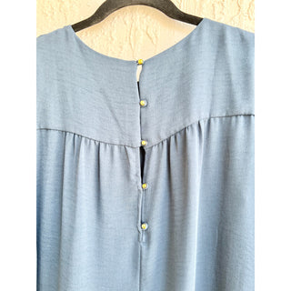 Zara Basic Long Puff Sleeve Pullover Tunic Top Blouse Blue Women's Size Large