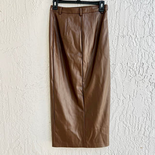 NWT Lovers + Friends Angelica Faux Leather Slit Maxi Skirt Brown Women's XS