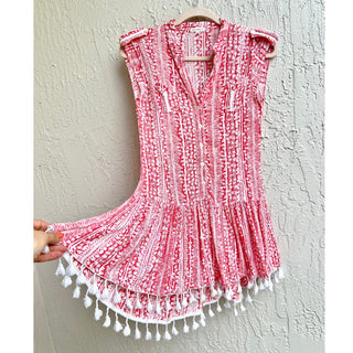 Poupette St Barth Heni Fringe Tassel Mini Dress Coral Women's Size 1 / Small