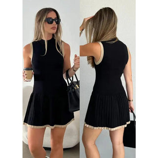 NWOT Lounge Apparel Sleeveless Mock Neck Drop Waist Knit Mini Dress Black XS