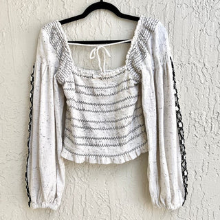 NWT Free People Puff Sleeve Embroidered Maggie Smocked Top White Women's Size XS