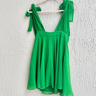 NWT Forever 21 Self Tie Strap Deep V Neck A-line Mini Dress Green Women's Medium