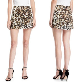 Alexis Rami Satin Leopard Print High Rise Mini Skirt Brown Black Women's Small