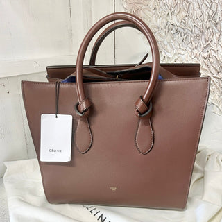 NWT Celine Smooth Calfskin Tie Knot Top Handle Tote Handbag Dark Brown Small