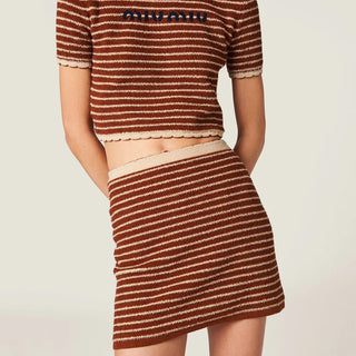 NWT Miu Miu Gonna Cotton Boucle Striped Mini Skirt Tobacco Women's 38 / US 2