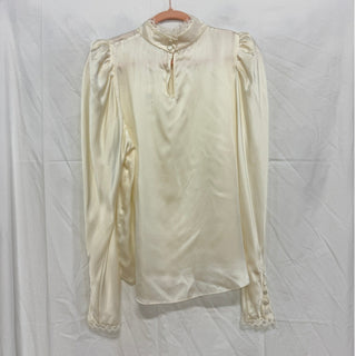 NWT Frame Lace-Trimmed Silk Long Sleeve Charmeuse Blouse Off-White Womens Medium