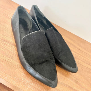 Vince Nikita Calf Hair Leather Slip On Flat Loafers Black Women's Size US 9 / 40