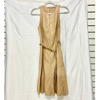 Alice + Olivia Leandra Faux Leather Sleeveless Fit & Flare Dress Almond Womens 0