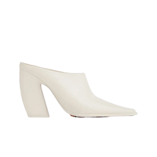 NWT Bottega Veneta Tex Leather Pointed Toe Sculptued Block Heel Mules White 41