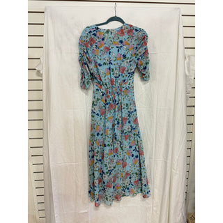 Shoshanna Floral Print Puff Sleeve Wrap Midi Sundress Blue Multi Women's Size 6