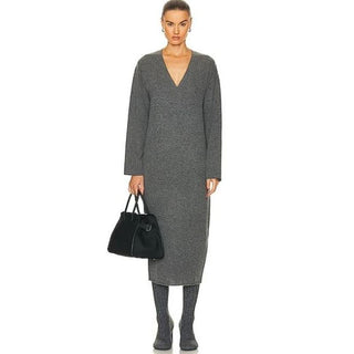 $525 Enza Costa Long Sleeve Knit Cocoon Sweater Wool cashmere Dress Gray Wom XS