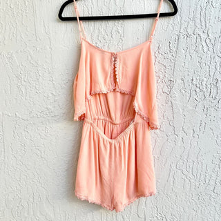 Lovers + Friends June Embroidered Trim Sleeveless Romper Peach Women's Size XS