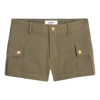 NWT $800 Celine 100% Cotton Slim Fit Cargo Mini Short Khaki Women FR 36 / US 4