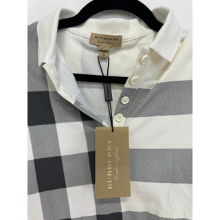 NWT Burberry London Checkered Short Sleeve Polo Shirt White/Gray Women's Size XS