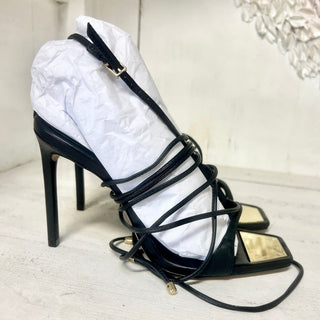 NWT Schutz Vikki Leather Lace-up Strap Stiletto Sandals Black Women's Size 7.5B