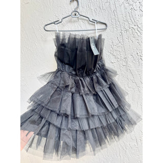 NWT Lulus Strapless Ruffle Tiered Tulle Mini Dress Black Women's Size XS