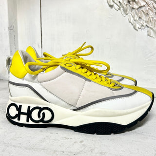 NWOT Jimmy Choo 50mm Raine Leather & Neoprene Sneakers White/Yellow Women 35 / 5