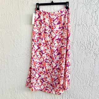 NWT ba&sh Dalenda Floral High Waisted Midi Flared Skirt Fushia Women's 36 / S