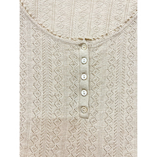 VTGRalph Lauren Long Sleeve Scoop Neck Knit Crochet Henley Top Cream Women's L