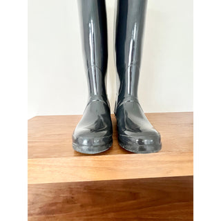 Hunter Wellies Tall Gray Gloss Waterproof Rain Boots Women's Size US 8 EUR 39