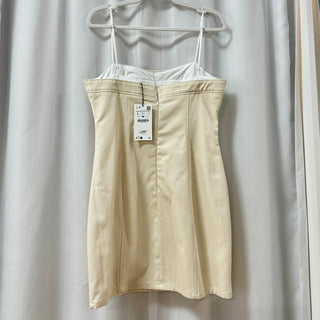 NWT Zara Sleeveless Spaghetti Strap Mini Dress Ecru Beige Combination Women's L