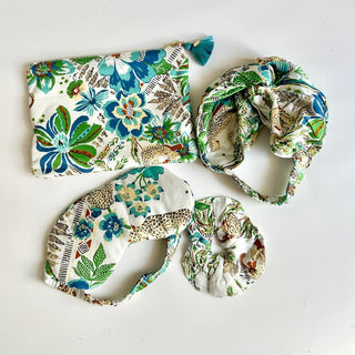 NEW Poupette St Barth Animal Floral Print Headband Pouch Eye Mask Scrunchie Set