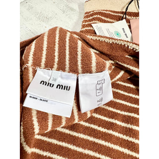 NWT Miu Miu Gonna Cotton Boucle Striped Mini Skirt Tobacco Women's 38 / US 2