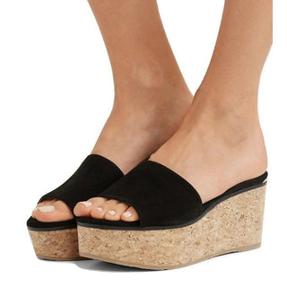 Jimmy Choo Dee Dee Suede Cork Wedge Platform Slide Sandals Black Women's Size 39