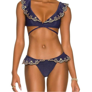 NWT Beach Riot Lauren Bikini Top & Chloe Bikini Bottom Set Navy Women's Size L