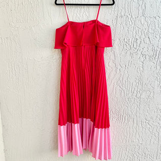 Aidan Mattox Strapless Pleated Tea Midi Dress Red Pink Women's Size US 10