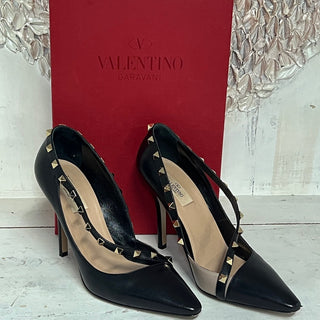 Valentino Garavani Rockstud Calfskin Stilettos Pumps Black Women's Size 39.5 / 9