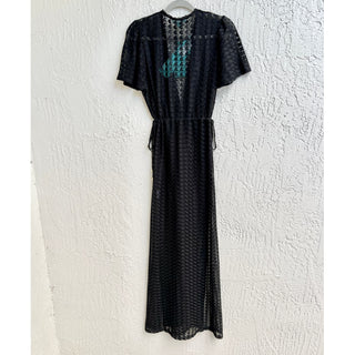 NWT Melissa Odabash Esme Open Knit Kaftan Maxi Cover Up Dress Black Women's XS