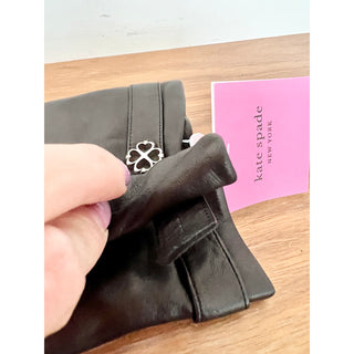 NWT Kate Spade Leather Flower Buckle Logo Gloves Black Women's Size M